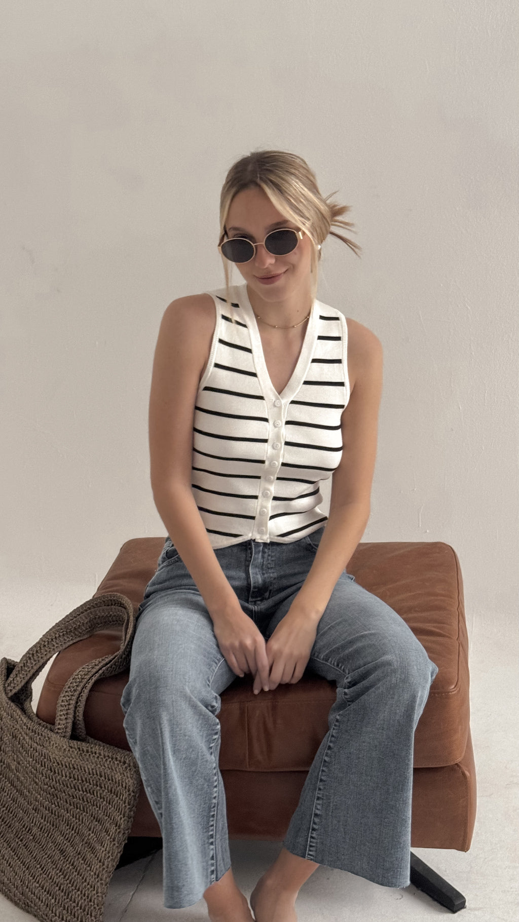 Chaleco LISBOA (RAYADO CRUDO|NEGRO)