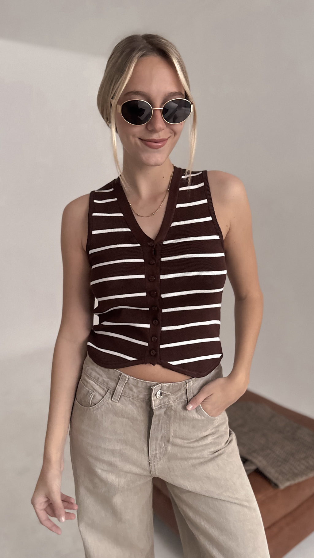 Chaleco LISBOA (RAYADO CHOCO|CRUDO)