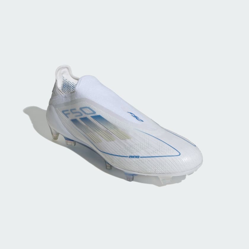 Botín de Fútbol F50 Elite Laceless FG Blanco/Azul