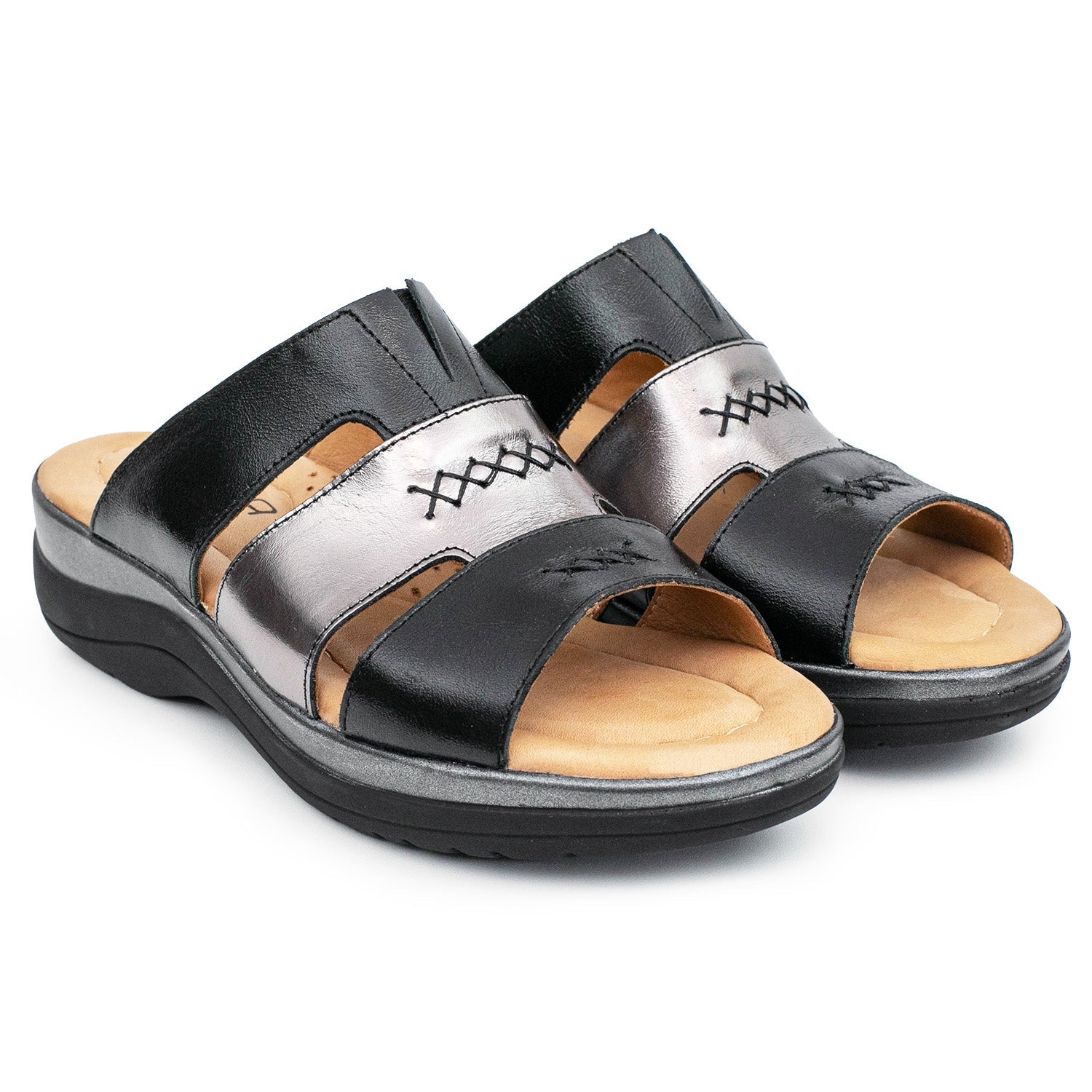 CHINELA TALIA NEGRA Y PLATA