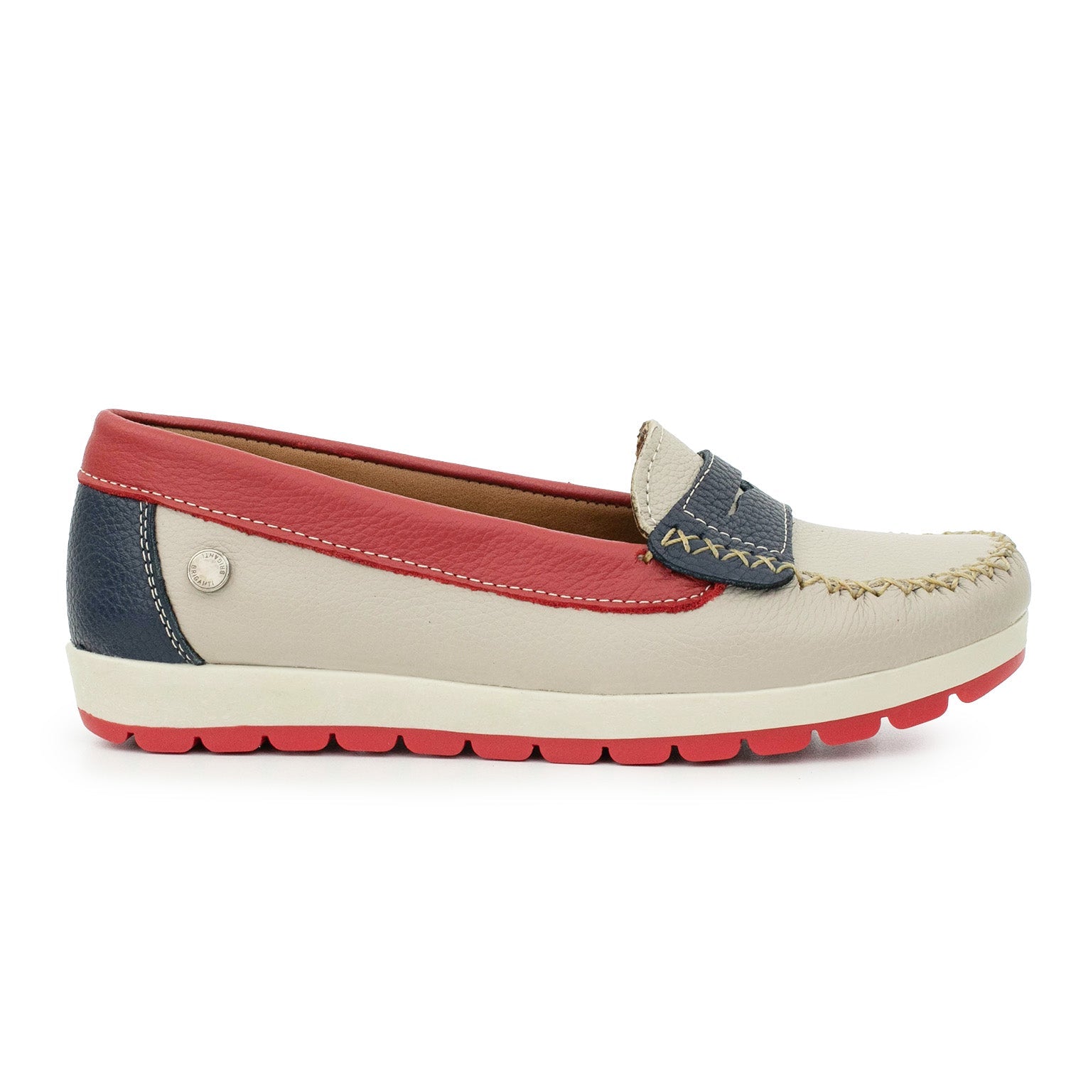 MOCASÍN PAMPA BEIGE, ROJO AZUL