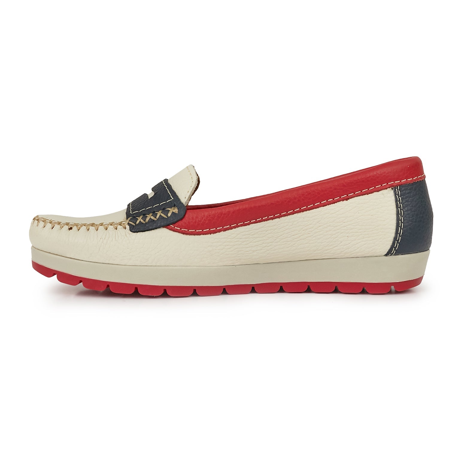 MOCASÍN PAMPA SOFT BEIGE, ROJO Y AZUL