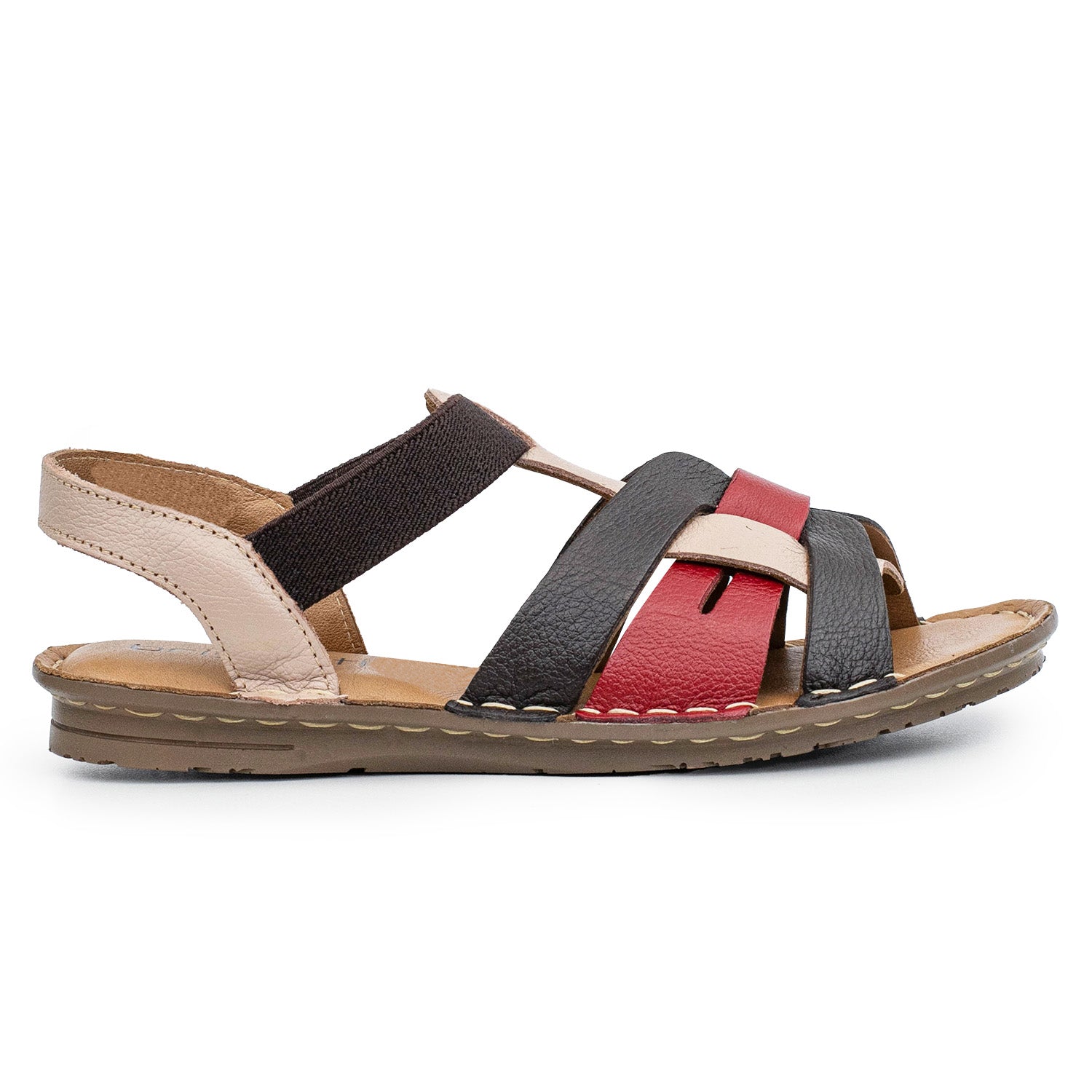 SANDALIA RINA MARRON Y BORDO