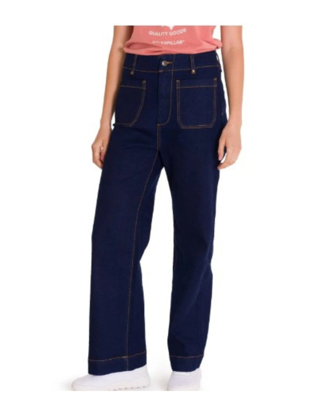 JEAN TRIBLEND STRETCH DENIM PATCH FRONT POCKET FLARE WIDE LEG PANT