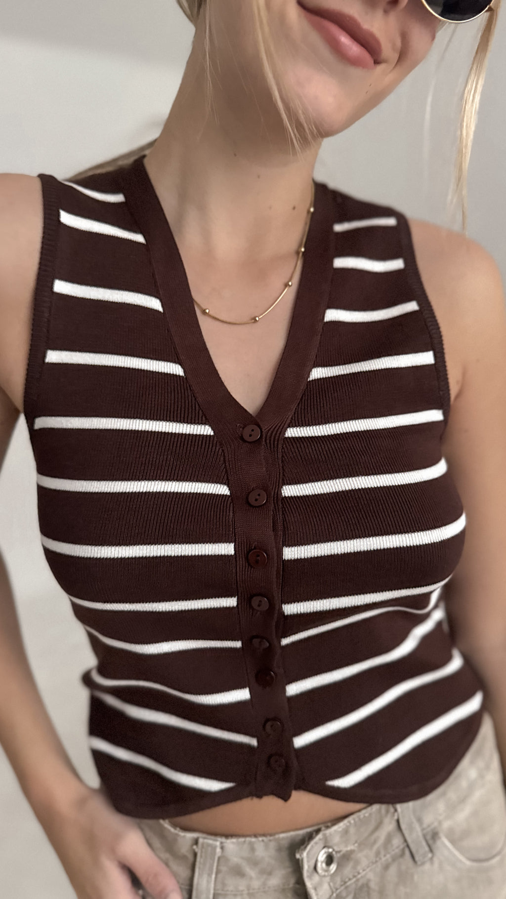 Chaleco LISBOA (RAYADO CRUDO|NEGRO)