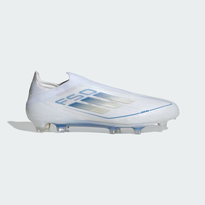 Botín de Fútbol F50 Elite Laceless FG Blanco/Azul