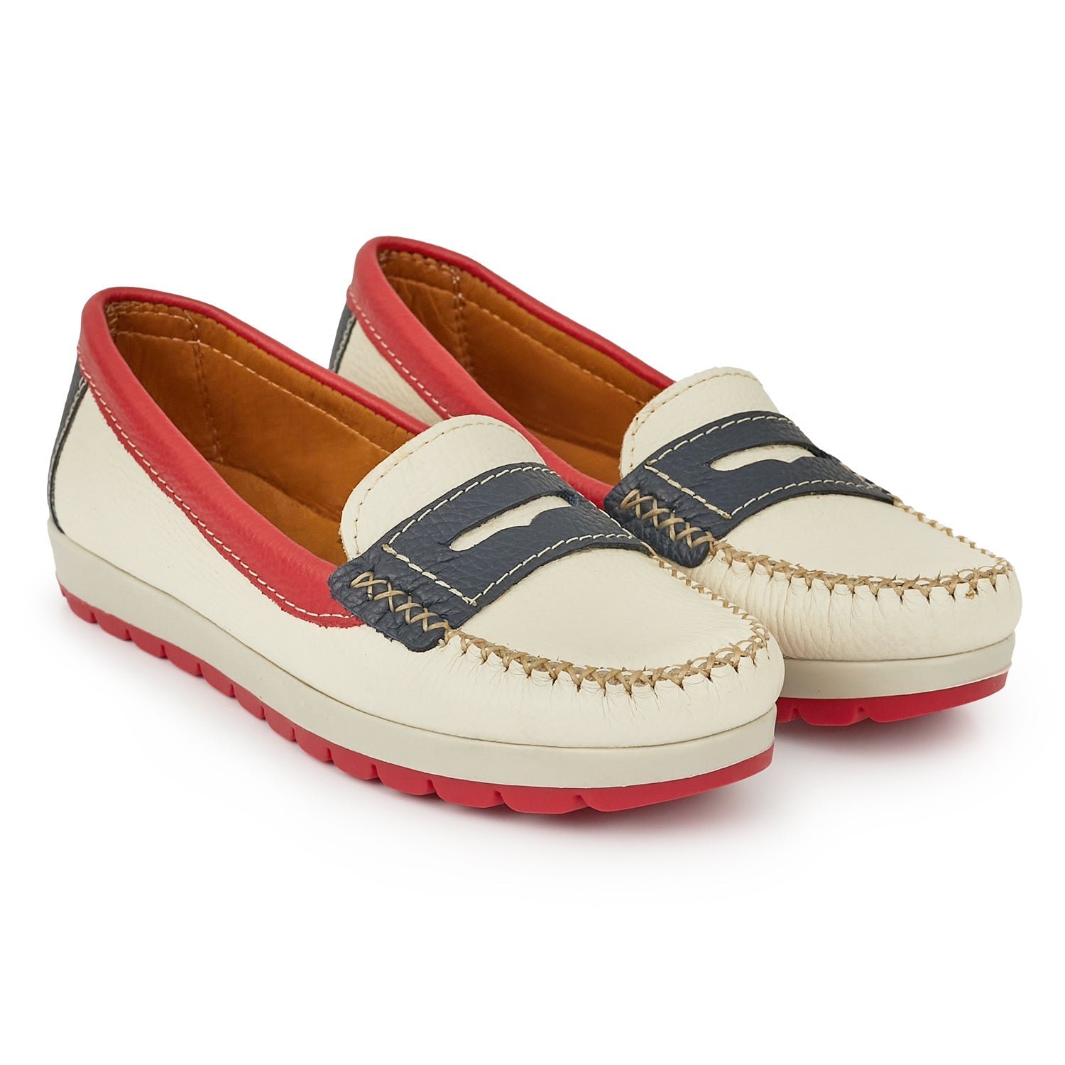 MOCASÍN PAMPA SOFT BEIGE, ROJO Y AZUL